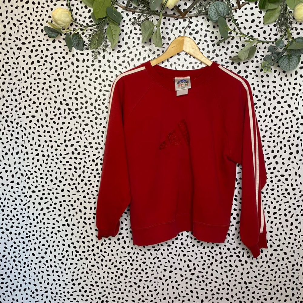 Vintage Adidas red stripe crew neck sweatshirt